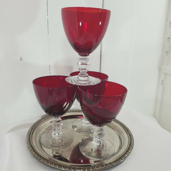 Duncan Miller Ruby Red water wine goblet 5 5/8" blown glass stemware USA - Picture 3 of 10
